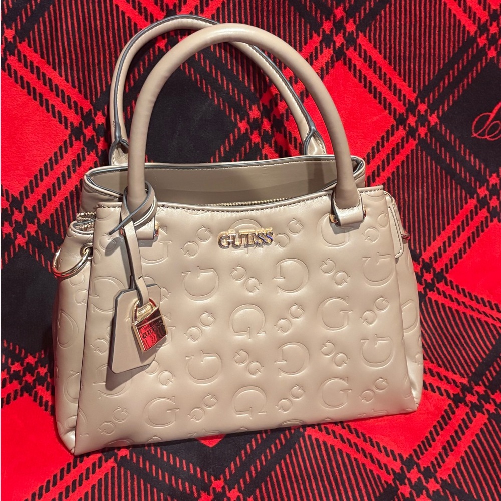 GUESS Taupe Embossed Satchel